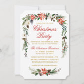 Invitation Aquarelle Poinsettia Gold Red Christmas Party (Devant)