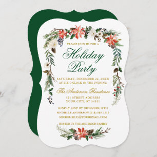 Invitation Aquarelle Poinsettia Green Gold