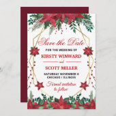 Invitation Aquarelle Poinsettia mariage Enregistrer la date (Devant / Derrière)