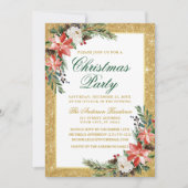 Invitation Aquarelle Poinsettia Parties scintillant Noël (Devant)