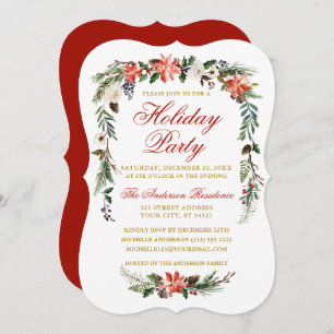 Invitation Aquarelle Poinsettia Red Gold