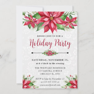 Invitation Aquarelle poinsettia rouge floral fêtes de Noël