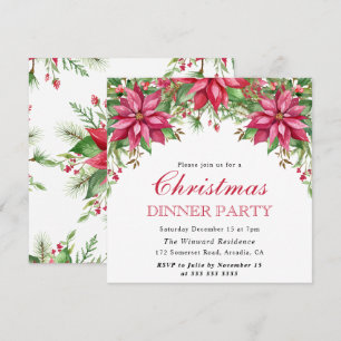 Invitation Aquarelle Poinsettia Rouge Noël Hiver