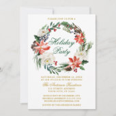 Invitation Aquarelle Poinsettia Wreath Green Fête (Devant)