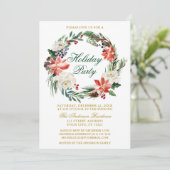 Invitation Aquarelle Poinsettia Wreath Green Fête (Debout devant)