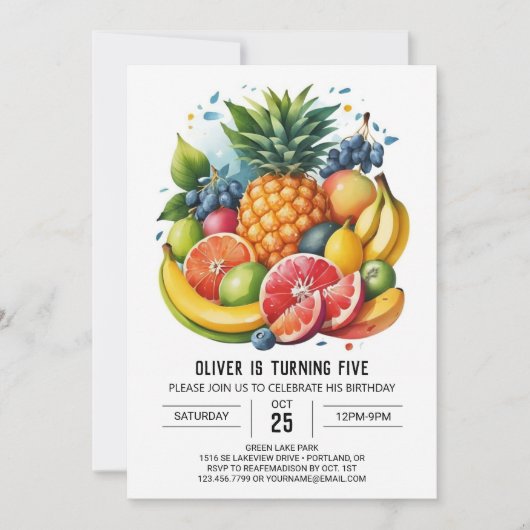 Invitation Aquarelle Pomme numérique Fruits Anniversaire (Devant)