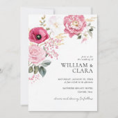 Invitation Aquarelle Poppy Et Mariage Floral Rose Peony (Devant)