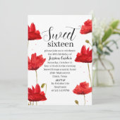 Invitation Aquarelle Poppy Poppies Sweet 16 Seize (Debout devant)