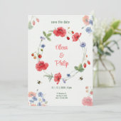 Invitation Aquarelle Poppys Rouges Rustiques Fraises (Debout devant)