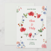 Invitation Aquarelle Poppys Rouges Rustiques Fraises (Devant / Derrière)