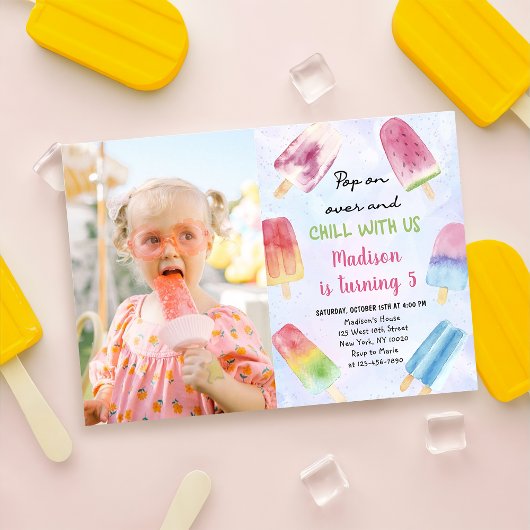 Invitation Aquarelle Popsicle Pop Sur Photo Anniversaire