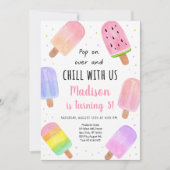Invitation Aquarelle Popsicle Rose Girl Anniversaire (Devant)