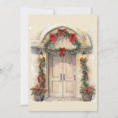 Invitation Aquarelle Porte Archée Maison ouverte de Noël (Dos)