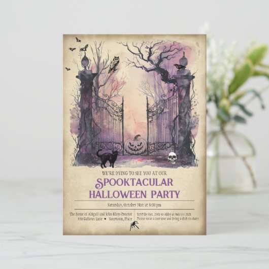 Invitation Aquarelle Porte gothique Entrée Halloween (Debout devant)