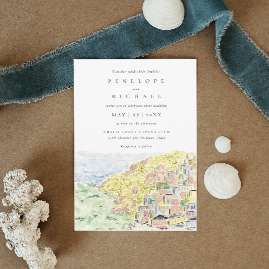 Invitation Aquarelle Positano Italie Destination Mariage