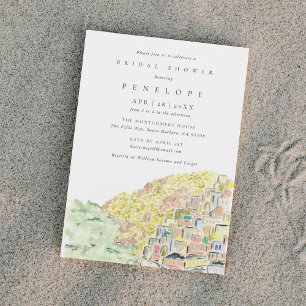 Invitation Aquarelle Positano Italie Douche nuptiale Invitati