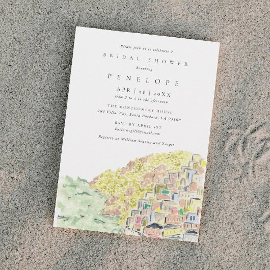 Invitation Aquarelle Positano Italie Douche nuptiale Invitati