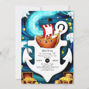 Invitation Aquarelle pour enfants Ahoy Pirate Anniversaire