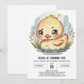 Invitation Aquarelle pour enfants canard à étang Anniversaire (Devant / Derrière)