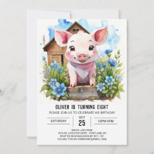 Invitation Aquarelle pour enfants Cochon de Virginie