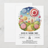 Invitation Aquarelle pour enfants Lollipop Anniversaire (Devant / Derrière)
