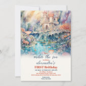 Invitation Aquarelle pour enfants mignonne au bord de la mer (Devant)