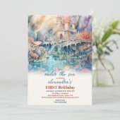 Invitation Aquarelle pour enfants mignonne au bord de la mer (Debout devant)