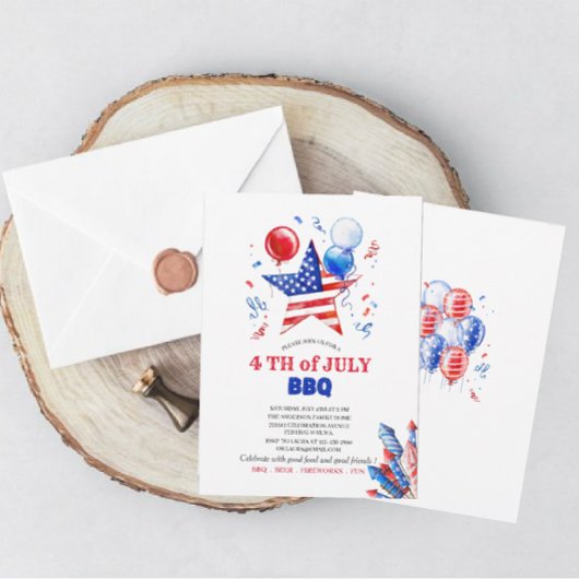 Invitation aquarelle pour le 4 juillet