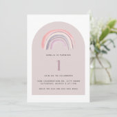 Invitation Aquarelle pourpre arc-en-ciel Premier anniversaire (Debout devant)