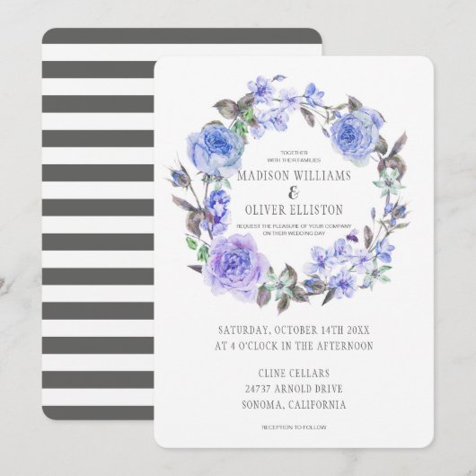 Invitation Aquarelle pourpre en pastel | floral épousant (Devant / Derrière)