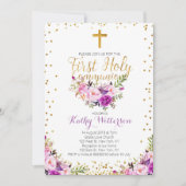Invitation Aquarelle pourpre Première Communion Sainte Invita (Devant)