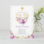 Invitation Aquarelle pourpre Première Communion Sainte Invita (Debout devant)