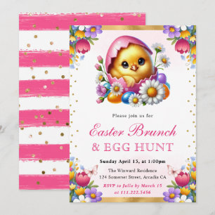 Invitation Aquarelle Poussin de printemps dans l'oeuf Brunch 