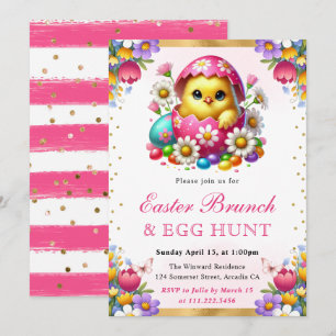 Invitation Aquarelle Poussin de printemps dans l'oeuf Brunch 