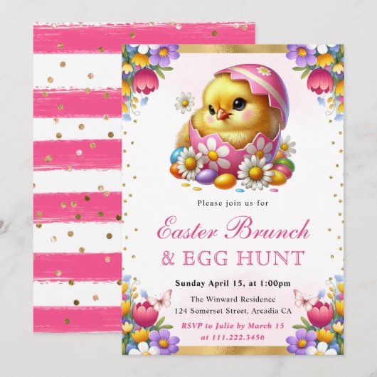Invitation Aquarelle Poussin de printemps dans l'oeuf Brunch (Devant / Derrière)