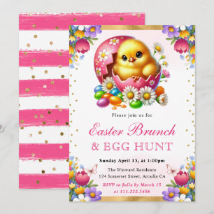 Invitation Aquarelle Poussin de printemps dans l'oeuf Brunch 