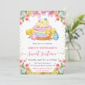 Invitation Aquarelle Poussins de Pâques et Gâteau Printemps S (Debout devant)