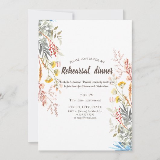 Invitation Aquarelle Prairie de Fleurs Séchées (Devant)