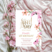 Invitation Aquarelle Pré rose Boho Fleurs Anniversaire