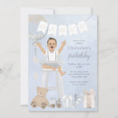 Invitation Aquarelle Premier anniversaire bébé en chaise haut (Devant)