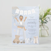 Invitation Aquarelle Premier anniversaire bébé en chaise haut (Debout devant)