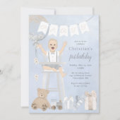 Invitation Aquarelle Premier anniversaire bébé en chaise haut (Devant)