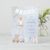 Invitation Aquarelle Premier anniversaire bébé en chaise haut (Debout devant)