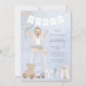 Invitation Aquarelle Premier anniversaire bébé en chaise haut (Devant)