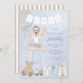 Invitation Aquarelle Premier anniversaire bébé en chaise haut (Devant / Derrière)