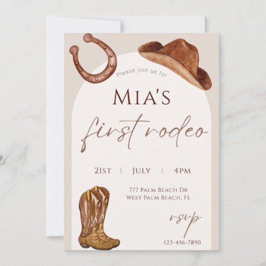 Invitation Aquarelle Premier Rodéo 1er anniversaire (Devant)