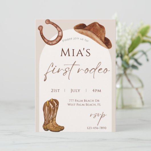 Invitation Aquarelle Premier Rodéo 1er anniversaire (Debout devant)