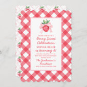 Invitation Aquarelle Preppy Fraises Berry Sweet (Devant / Derrière)