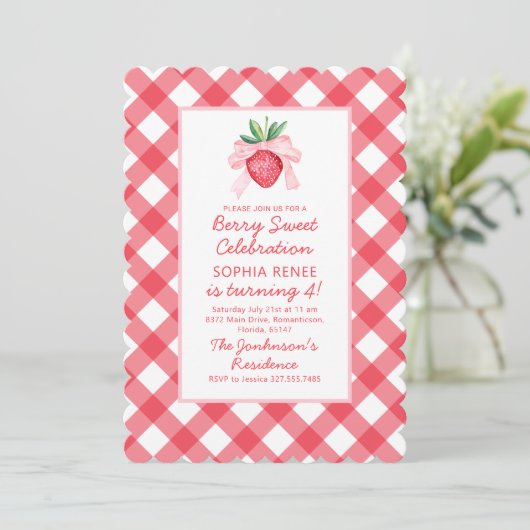Invitation Aquarelle Preppy Fraises Berry Sweet (Debout devant)