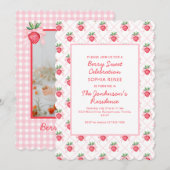 Invitation Aquarelle Preppy Fraises Berry Sweet (Devant / Derrière)